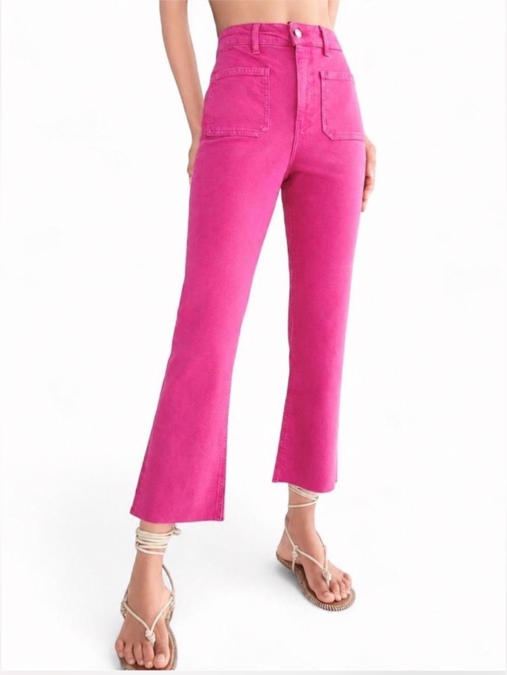 Zara ZW "The Sailor" Cropped Flare Jeans vibrant fuchsia pink denim barbie 4